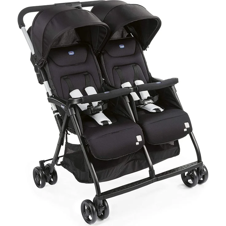 Chicco Zwilligsbuggy OHLALA' TWIN, ultra-leichtre und ultra-kompakter Geschwisterkinderbuggy für Babys und Kleinkinder ab Geburt inkl. Regenschutz, schwarz – Bild 1
