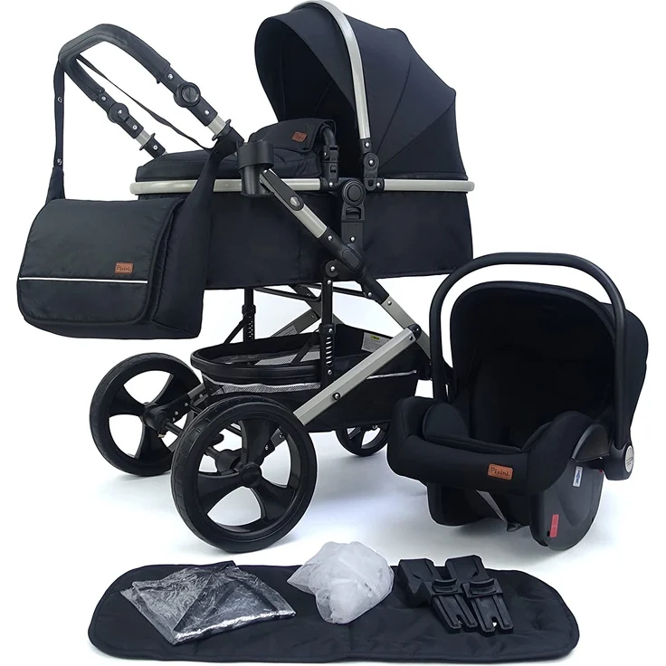 Pixini Kinderwagen Kalani 3in1 matt grau / schwarz (inkl. Autositz, Regenplane, Wickeltasche,. ) – Bild 1