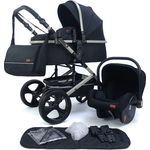 Pixini Kinderwagen Kalani 3in1 matt grau / schwarz (inkl. Autositz, Regenplane, Wickeltasche,. )