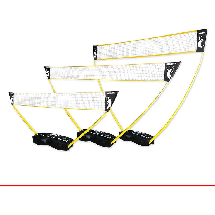 Hammer 3 in 1 Netze-Set - Mobiles Volleyball-, Badminton- und Tennisnetz