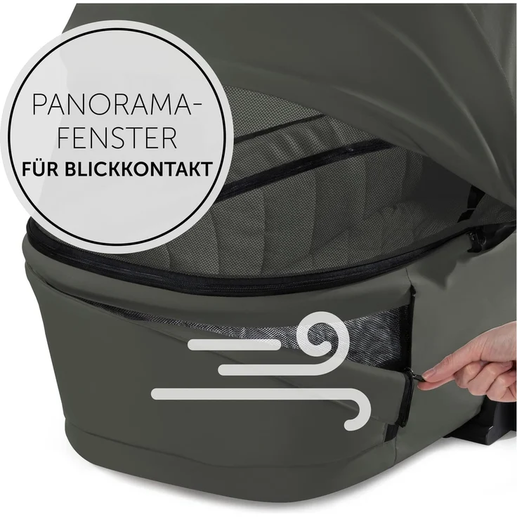 hauck Premium Babywanne Walk N Care Carrycot, für Neugeborene ab Geburt, Einfache Befestigung am Gestell, Leichtes Abnehmen mit Memory-Funktion, XXL Panoramafenster, UV-Schutz 50+, Faltbar, Olive Grün – Bild 3