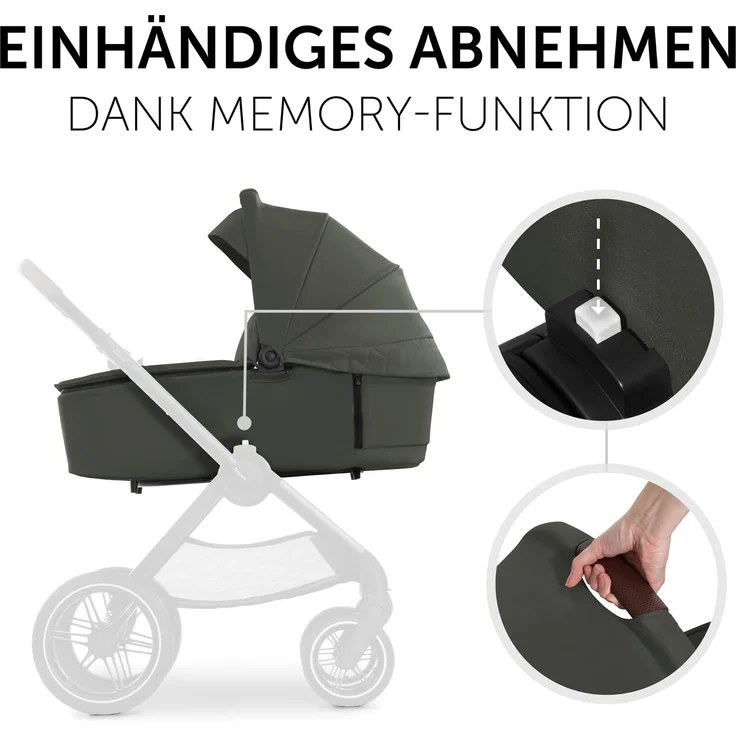 hauck Premium Babywanne Walk N Care Carrycot, für Neugeborene ab Geburt, Einfache Befestigung am Gestell, Leichtes Abnehmen mit Memory-Funktion, XXL Panoramafenster, UV-Schutz 50+, Faltbar, Olive Grün – Bild 6