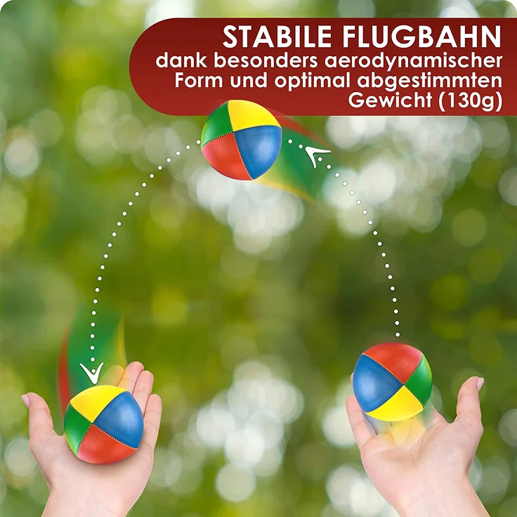 WB® WASSERUNEMPFINDLICHE Qualitäts-Jonglierbälle, 3Stück, Ø67mm, 130g schwer, Jonglierbälle für Anfänger und Profis, langlebigere Granulat-Füllung statt Hirse, inkl. Jonglieranleitung,Jonglierball – Bild 3