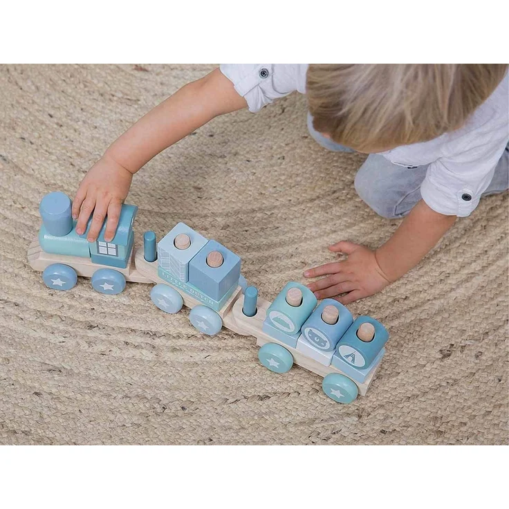 Little Dutch Holzeisenbahn mit Steckklötzen blau – Bild 2