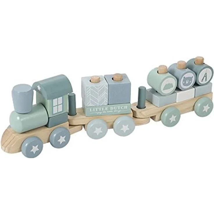 Little Dutch Holzeisenbahn mit Steckklötzen blau – Bild 1