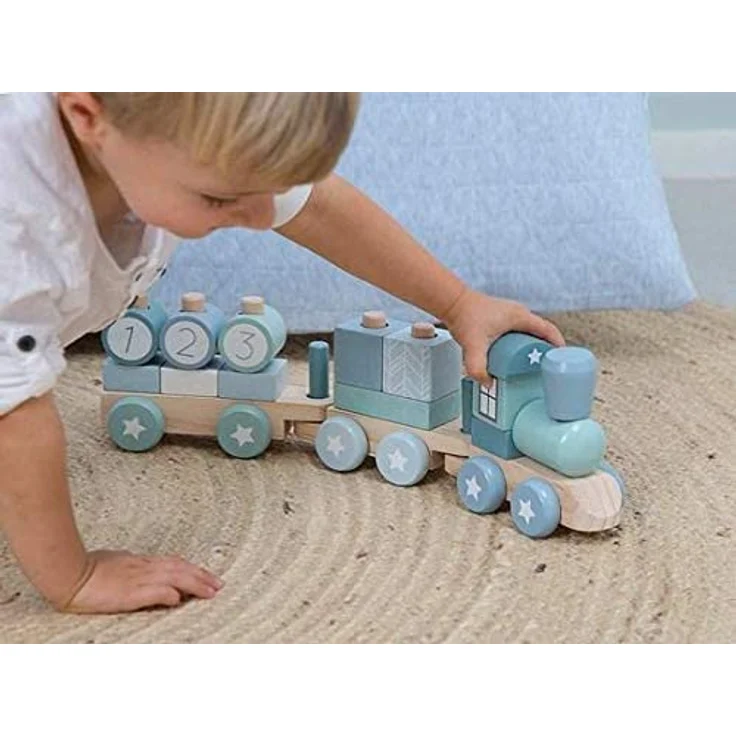 Little Dutch Holzeisenbahn mit Steckklötzen blau – Bild 3