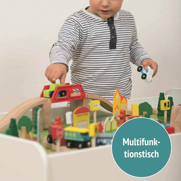 Coemo Spieltisch mit Holzeisenbahn Multifunktionstisch für Kinder – Bild 6