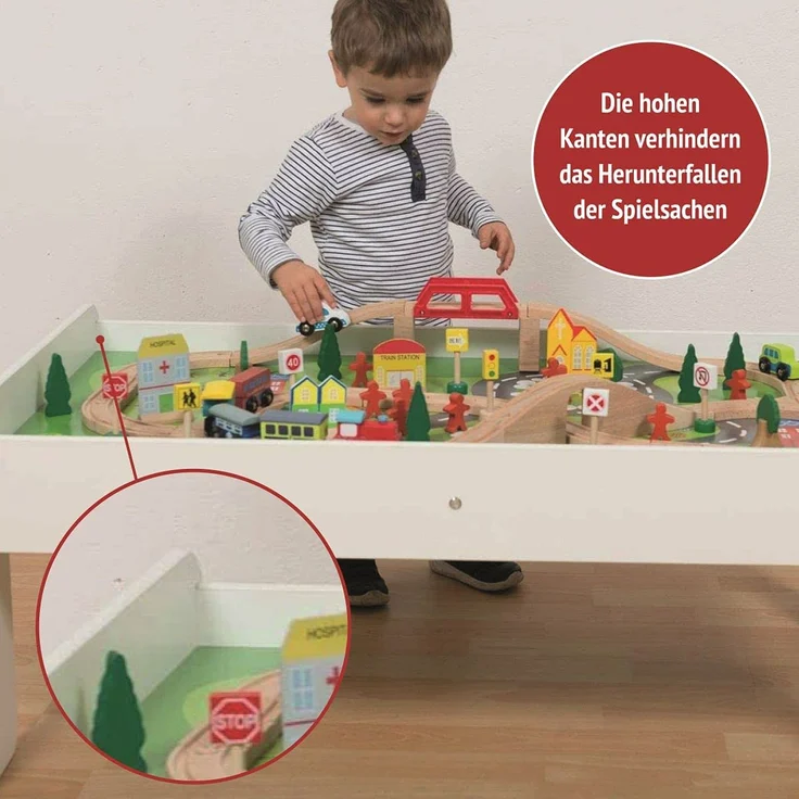 Coemo Spieltisch mit Holzeisenbahn Multifunktionstisch für Kinder – Bild 5
