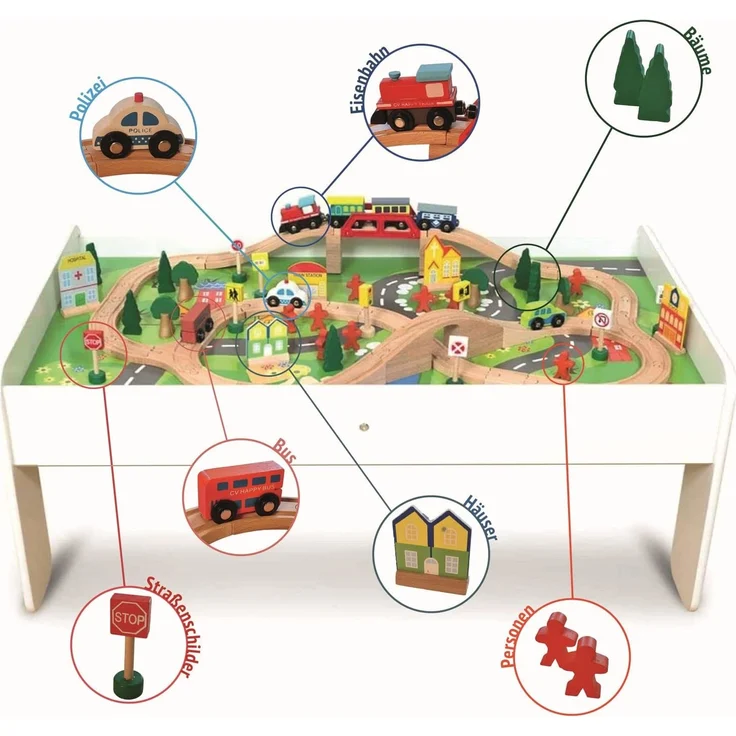 Coemo Spieltisch mit Holzeisenbahn Multifunktionstisch für Kinder – Bild 4