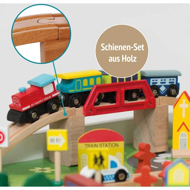 Coemo Spieltisch mit Holzeisenbahn Multifunktionstisch für Kinder – Bild 7