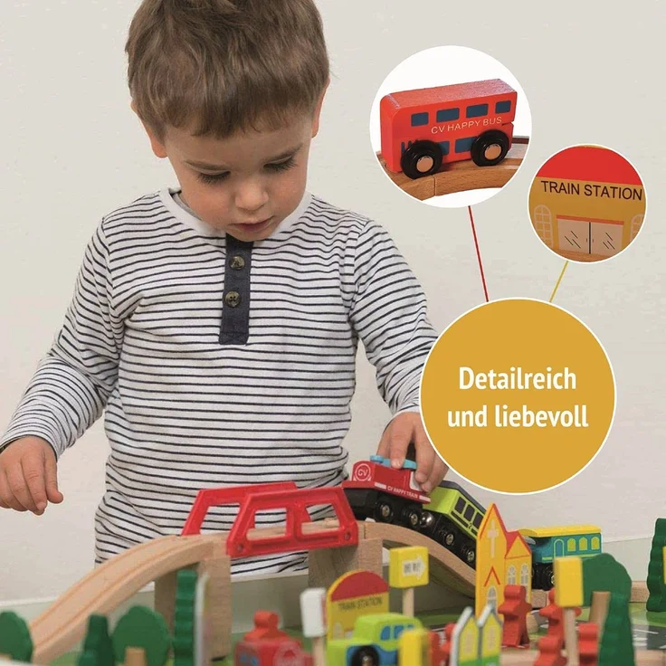 Coemo Spieltisch mit Holzeisenbahn Multifunktionstisch für Kinder – Bild 3