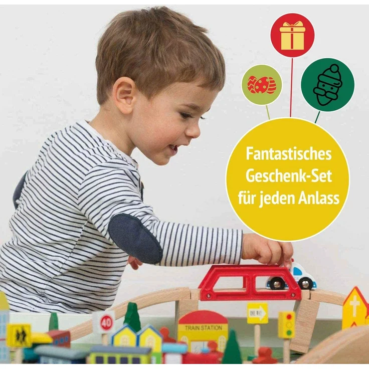 Coemo Spieltisch mit Holzeisenbahn Multifunktionstisch für Kinder – Bild 8
