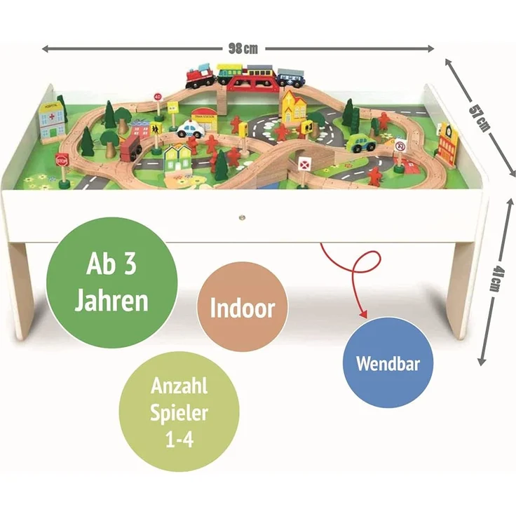 Coemo Spieltisch mit Holzeisenbahn Multifunktionstisch für Kinder – Bild 2