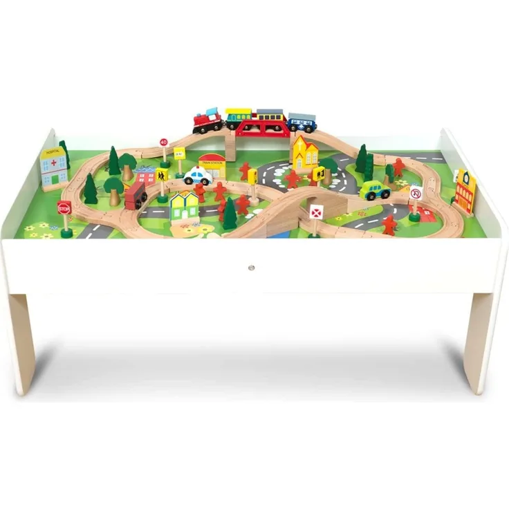 Coemo Spieltisch mit Holzeisenbahn Multifunktionstisch für Kinder