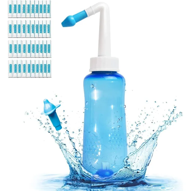Nasendusche Set 300ml - 40 x Nasenspülsalz für Erwachsene und Kinder - Nasenspülkanne zur Nasenreinigung und Nasenspülung bei Erkältung und Allergie, Nasenspülung Nasenreinigung (40 Packungen)