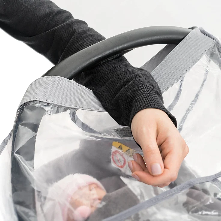 Universal Komfort Regenschutz für Babyschale (z. B. Maxi-Cosi/Cybex/Römer) - gute Luftzirkulation, verschließbares Kontakt-Fenster, Eingriffsöffnung für Tragegriff, PVC-frei – Bild 4