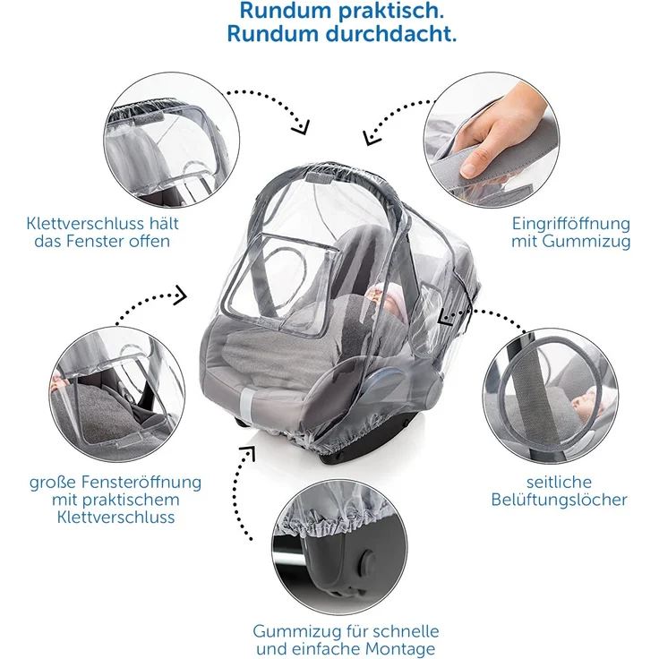 Universal Komfort Regenschutz für Babyschale (z. B. Maxi-Cosi/Cybex/Römer) - gute Luftzirkulation, verschließbares Kontakt-Fenster, Eingriffsöffnung für Tragegriff, PVC-frei – Bild 7