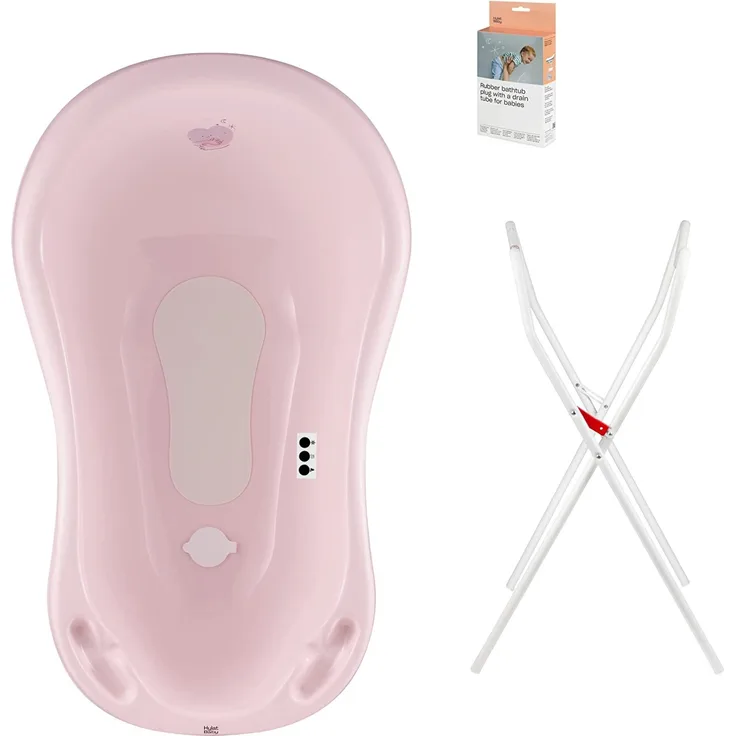 Baby Badewanne Set mit Gestell - für Neugeborene und Babys - stabil und bequem, Farbe: Rosa, Motiv:Hug me, Marke:Hylat Baby