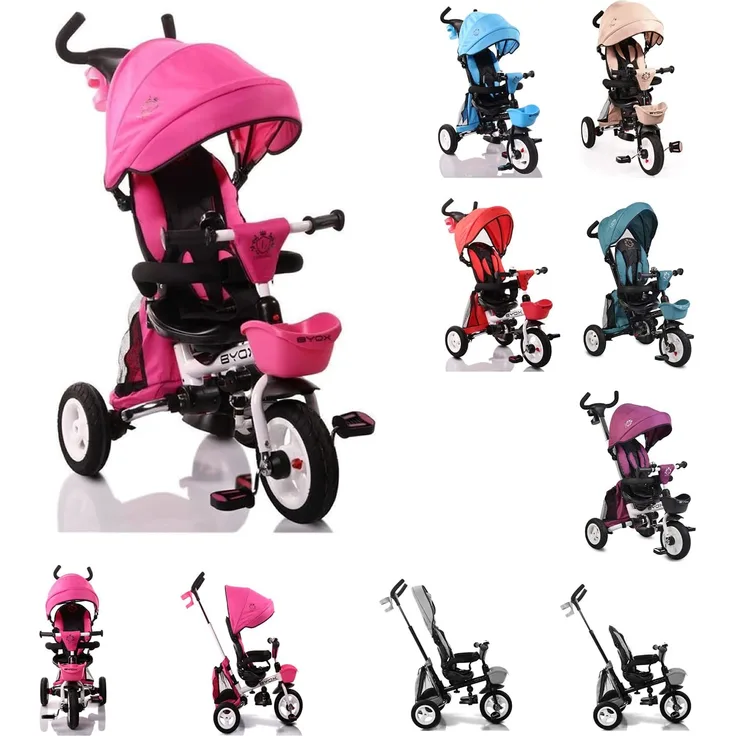 Byox Tricycle Flexy Lux 3 in 1 Dreirad, klappbar, Gummireifen, drehbarer Sitz pink