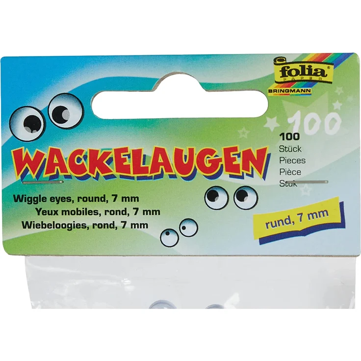 folia 750007 - Wackelaugen mit beweglicher Pupille, weiß, rund ca. 7 mm, 100 Stück - ideal für das Basteln von Figuren und Tieren – Bild 2