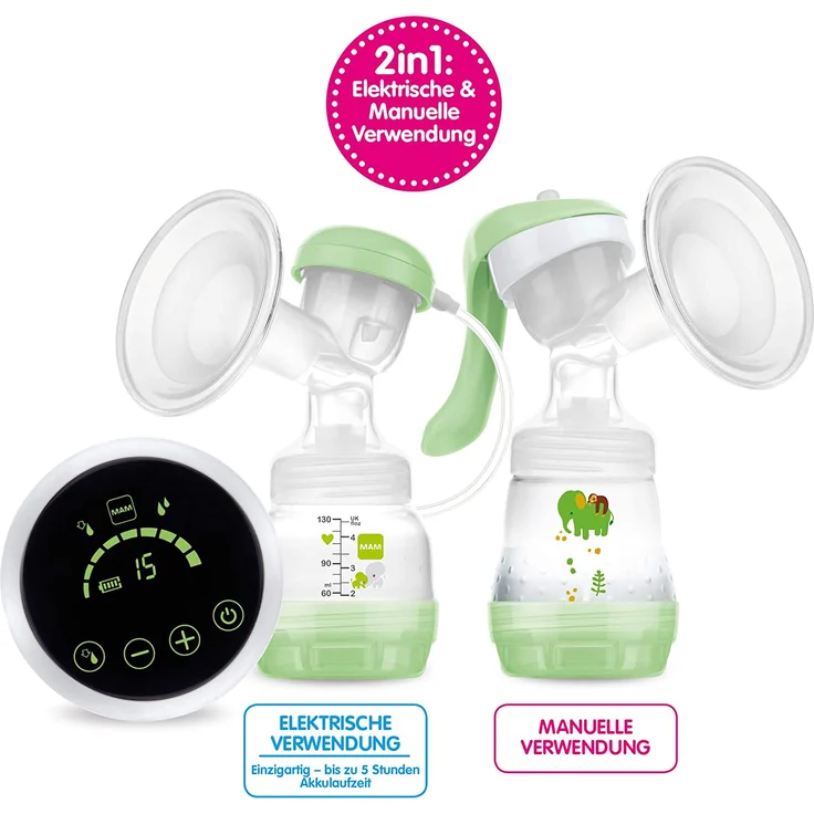 MAM Handmilchpumpe 2 in 1, Flexible Nutzung als Handmilchpumpe oder als Elektrische Milchpumpe, Grün – Bild 4