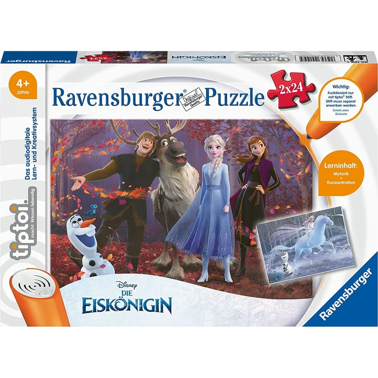 Ravensburger tiptoi Spiel 00109 Puzzle für kleine Entdecker: Die Eiskönigin - 2x24 Teile Kinderpuzzle ab 4 Jahren Anzahl Teile: 2 x 24, Puzzle, tiptoi macht Wissen lebendig, Das audiodigitale Lernsystem, ohne tiptoi-Stift (muss separat erworben werden), Disney Frozen 2 - Die Eiskönigin – Bild 1