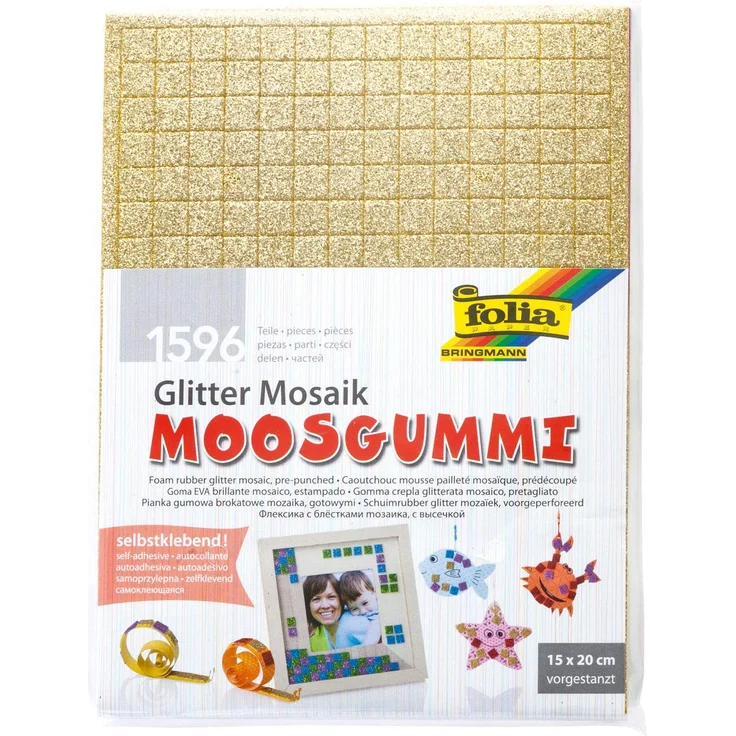 folia 2365 - Glitter Moosgummi Mosaik, selbstklebend, 6 Bögen, ca. 15 x 20 cm, 2 mm stark, farbig sortiert - für vielseitige Bastelarbeiten – Bild 1