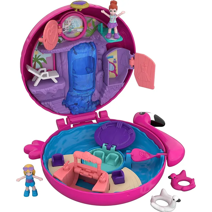Polly Pocket FRY38 - World Flamingo Schwimmring Schatulle Puppen Spielset, zum Sammeln, Mädchen Spielzeug ab 4 Jahren