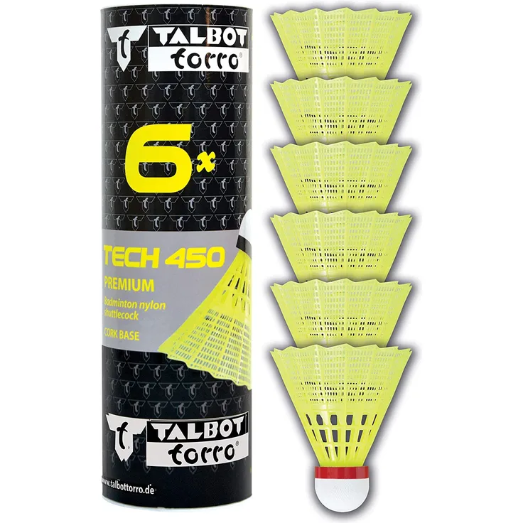 Badmintonball Tech 450, Premium Nylonfederball, 6er Dose