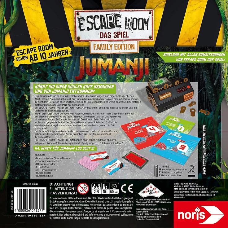 Noris 606101837 - Escape Room Jumanji (Family Edition) - Familien und Gesellschaftsspiel für Erwachsene und Kinder, inkl. 3 Fällen und Chrono Decoder, ab 10 Jahren – Bild 2