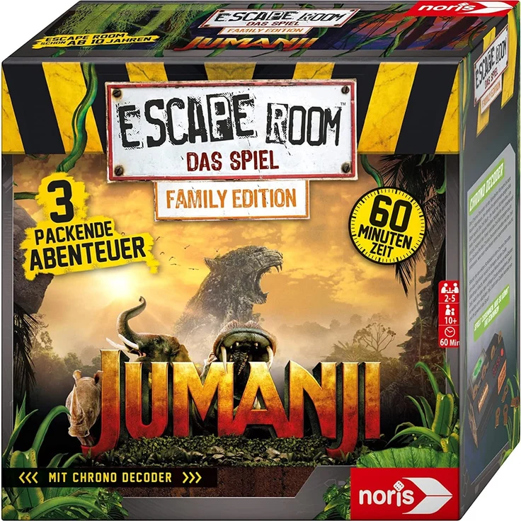 Noris 606101837 - Escape Room Jumanji (Family Edition) - Familien und Gesellschaftsspiel für Erwachsene und Kinder, inkl. 3 Fällen und Chrono Decoder, ab 10 Jahren – Bild 1