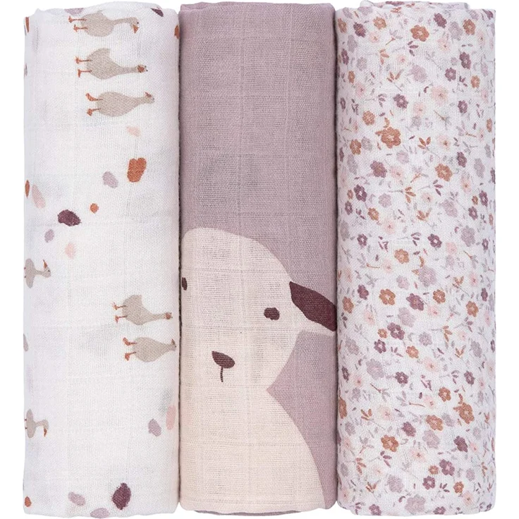 Laessig Tiny Farmer Explorer Flowers Swaddle 3 Stück Weiß off white – Bild 2