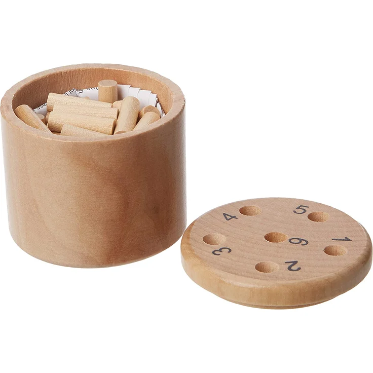 Philos 6337 - Würfelfass, klein, Reisespiel, Würfelspiel aus Birkenholz, Super Six, sechs raus, mit Würfel und Spielstäbchen – Bild 2