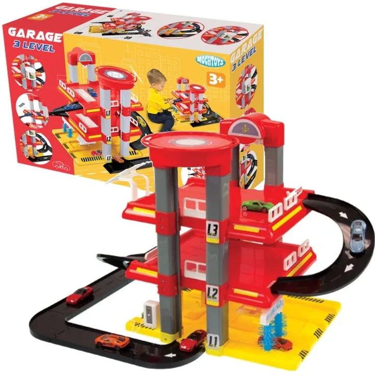 Mochtoys garagen-Spielset 59 x 57 x 46 cm rot/schwarz/gelb/weiß