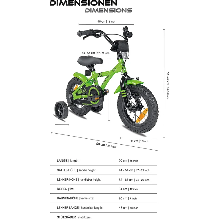 PROMETHEUS BICYCLES® GREEN HAWK Kinderfahrrad 12 , Grün & Schwarz ab 3 Jahre mit Stützräder – Bild 3