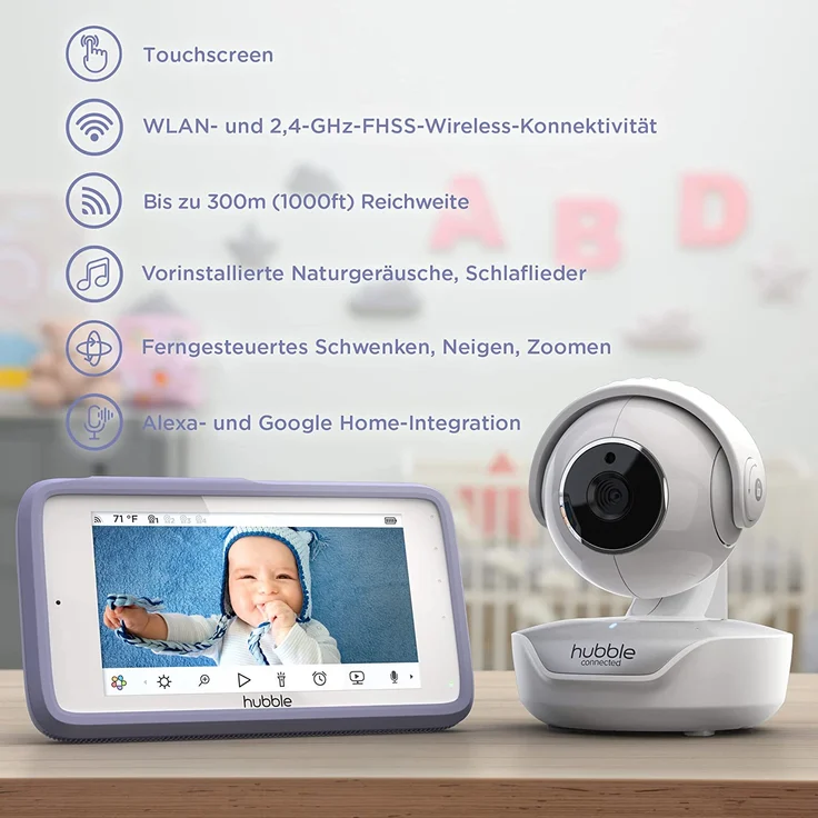 Hubble Connected Nursery Pal Premium Babyphone mit Kamera, 5-Zoll-Touchscreen, Datenschutzmodus, Infrarot-Nachtsicht, Zwei-Wege-Gespräch, Raumtemperatursensor und Smartphone-App – Bild 5