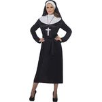 Smiffys, Damen Nonnen Kostüm, Kleid und Kopfbedeckung, Schwarz, S
