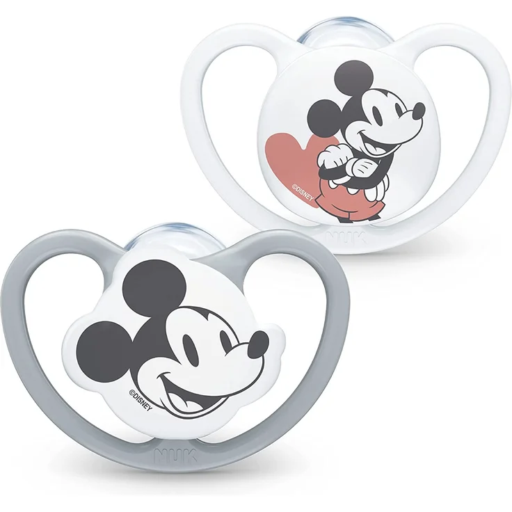 NUK Space Schnuller | 0–6 Monate | Schnuller mit extra Belüftung | BPA-freies Silikon | Disney Mickey Maus | grau und weiß | 2 Stück – Bild 1