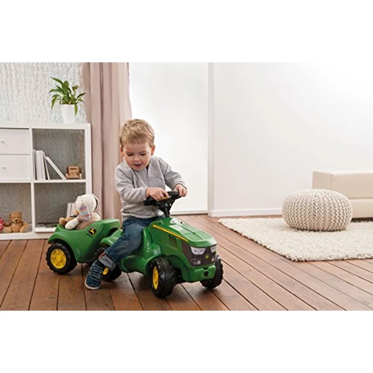 Rolly Toys 132072 Traktor Minitrac John Deere 6150R, Babyrutscher, Motorhaube öffenbar, Ablagefach unter Motorhaube, Lenkrad mit Hupe (für Kinder ab 1,5 Jahren, Farbe: Grün) – Bild 4