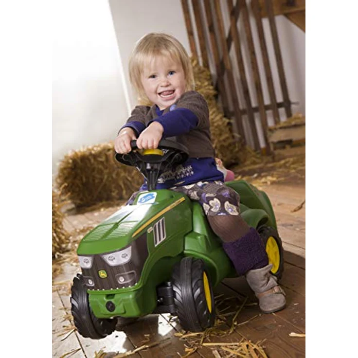 Rolly Toys 132072 Traktor Minitrac John Deere 6150R, Babyrutscher, Motorhaube öffenbar, Ablagefach unter Motorhaube, Lenkrad mit Hupe (für Kinder ab 1,5 Jahren, Farbe: Grün) – Bild 3