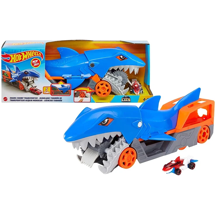 Mattel - Hot Wheels® Hungriger Hai-Transporter für bis zu 5 Spielzeugautos – Bild 1