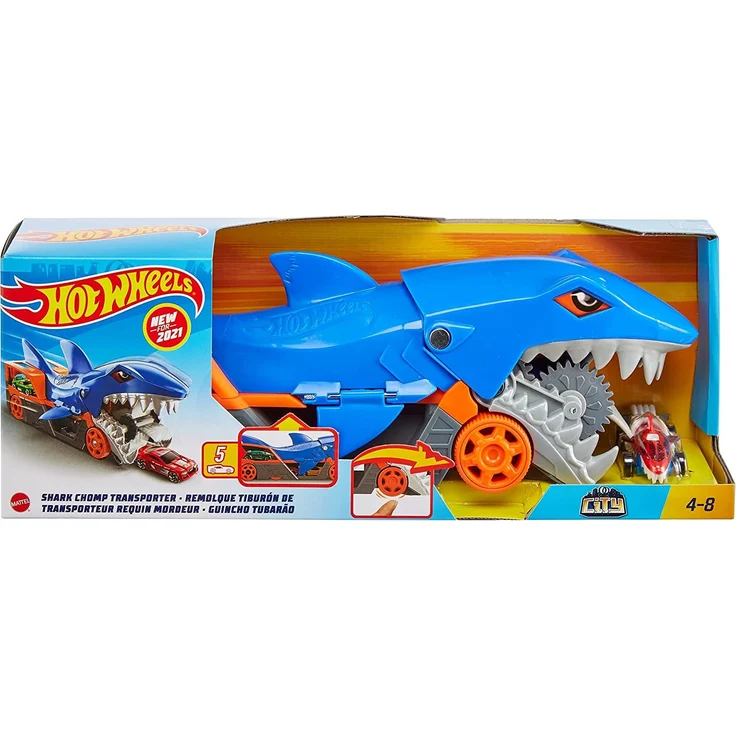 Mattel - Hot Wheels® Hungriger Hai-Transporter für bis zu 5 Spielzeugautos – Bild 6