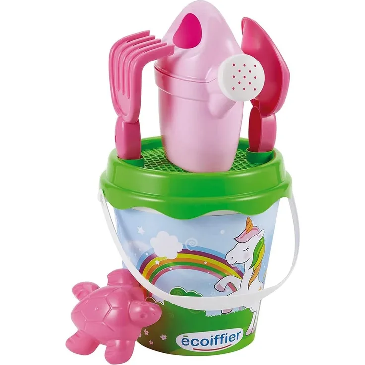 Eimergarnitur mit Gießkanne Einhorn und Prinzessin (Grün-Pink)