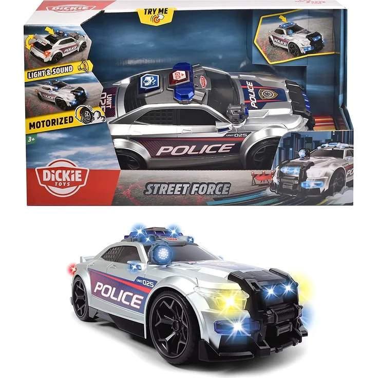 Dickie Toys Street Force, Polizeiauto, Sondereinsatz Polizeiwagen, motorisiertes Spielzeugauto, Kofferraum zum Öffnen, mit Licht & Sound, inkl. Batterien, 33 cm, ab 3 Jahren – Bild 7