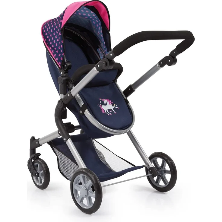 Bayer Design 18137AA - City Neo Kombi-Puppenwagen mit Wickeltasche und Einkaufskorb - Blau, Rosa, Einhornmotiv und Herzchen – Bild 2