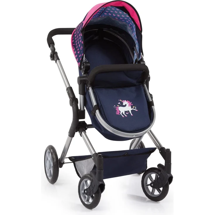 Bayer Design 18137AA - City Neo Kombi-Puppenwagen mit Wickeltasche und Einkaufskorb - Blau, Rosa, Einhornmotiv und Herzchen – Bild 3
