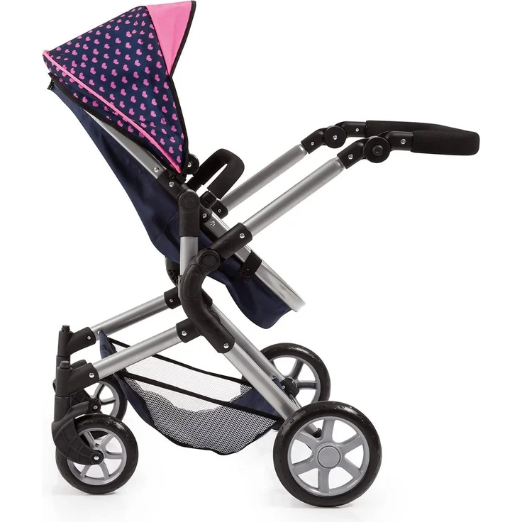 Bayer Design 18137AA - City Neo Kombi-Puppenwagen mit Wickeltasche und Einkaufskorb - Blau, Rosa, Einhornmotiv und Herzchen – Bild 5