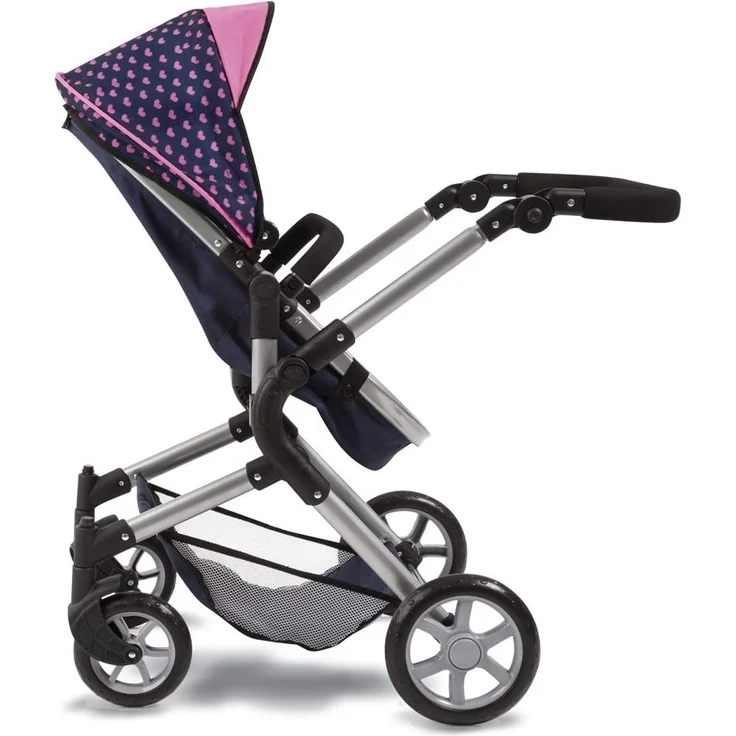 Bayer Design 18137AA - City Neo Kombi-Puppenwagen mit Wickeltasche und Einkaufskorb - Blau, Rosa, Einhornmotiv und Herzchen – Bild 8