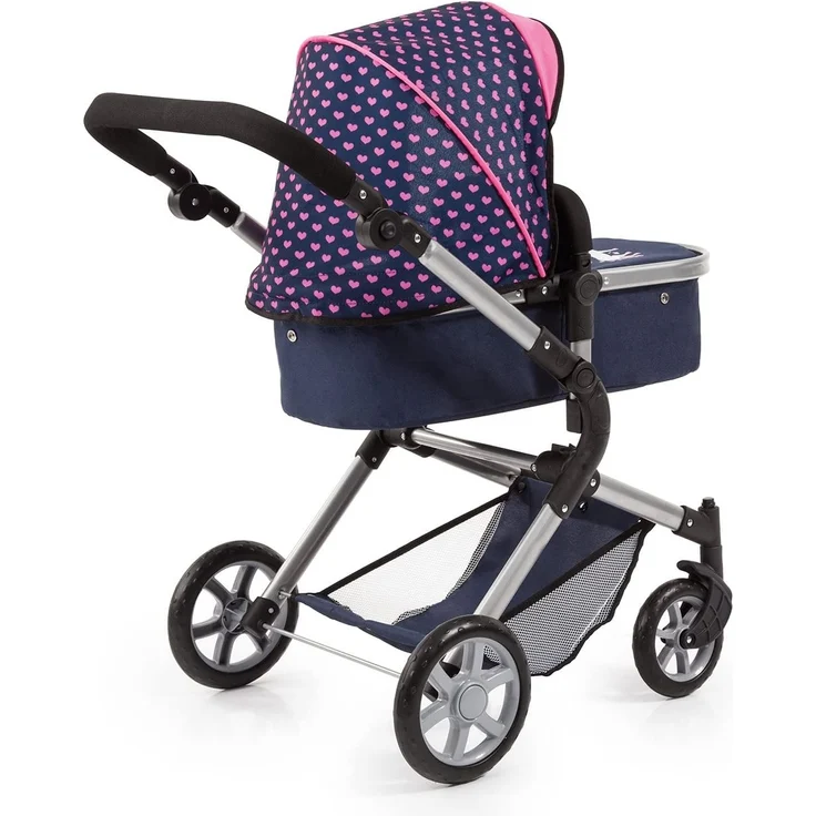 Bayer Design 18137AA - City Neo Kombi-Puppenwagen mit Wickeltasche und Einkaufskorb - Blau, Rosa, Einhornmotiv und Herzchen – Bild 4