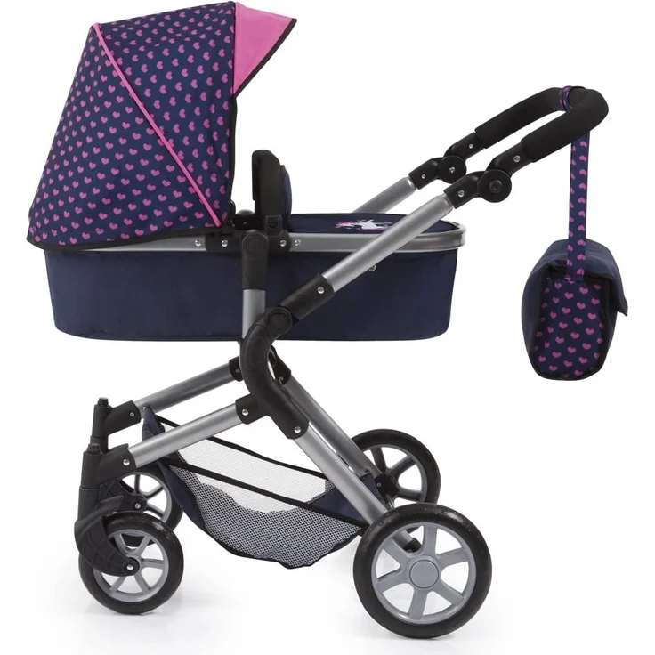 Bayer Design 18137AA - City Neo Kombi-Puppenwagen mit Wickeltasche und Einkaufskorb - Blau, Rosa, Einhornmotiv und Herzchen – Bild 9